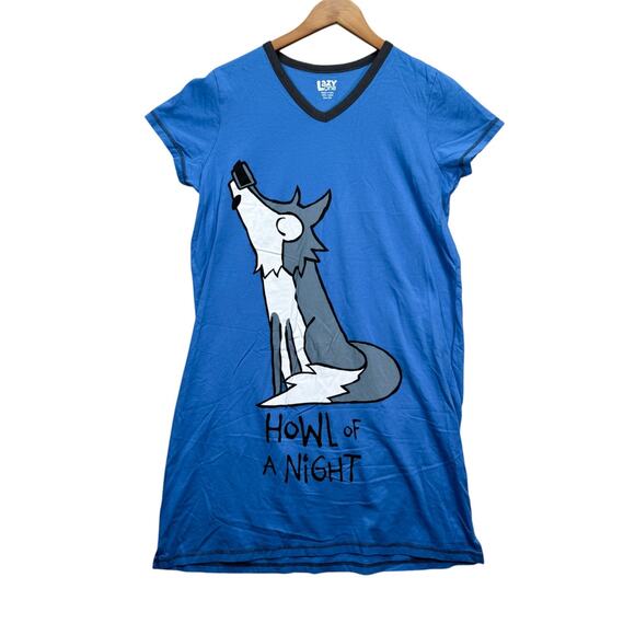 Lazy One Women's Long Sleep T Shirt Nightgown Wolf Howl Of A Night Funny S/M - Picture 1 of 4